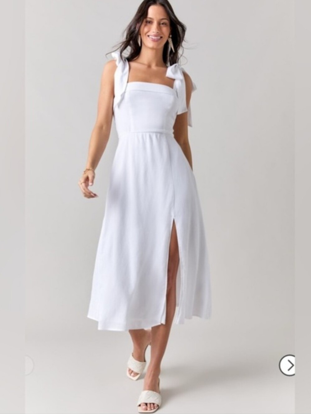 Blue Rain White Tie-Shoulder Midi Dress With Split Up The Bottom